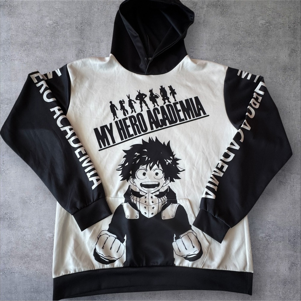 My Hero Academia Hoodie White Black Anime Deku All Might Graphic Pullover